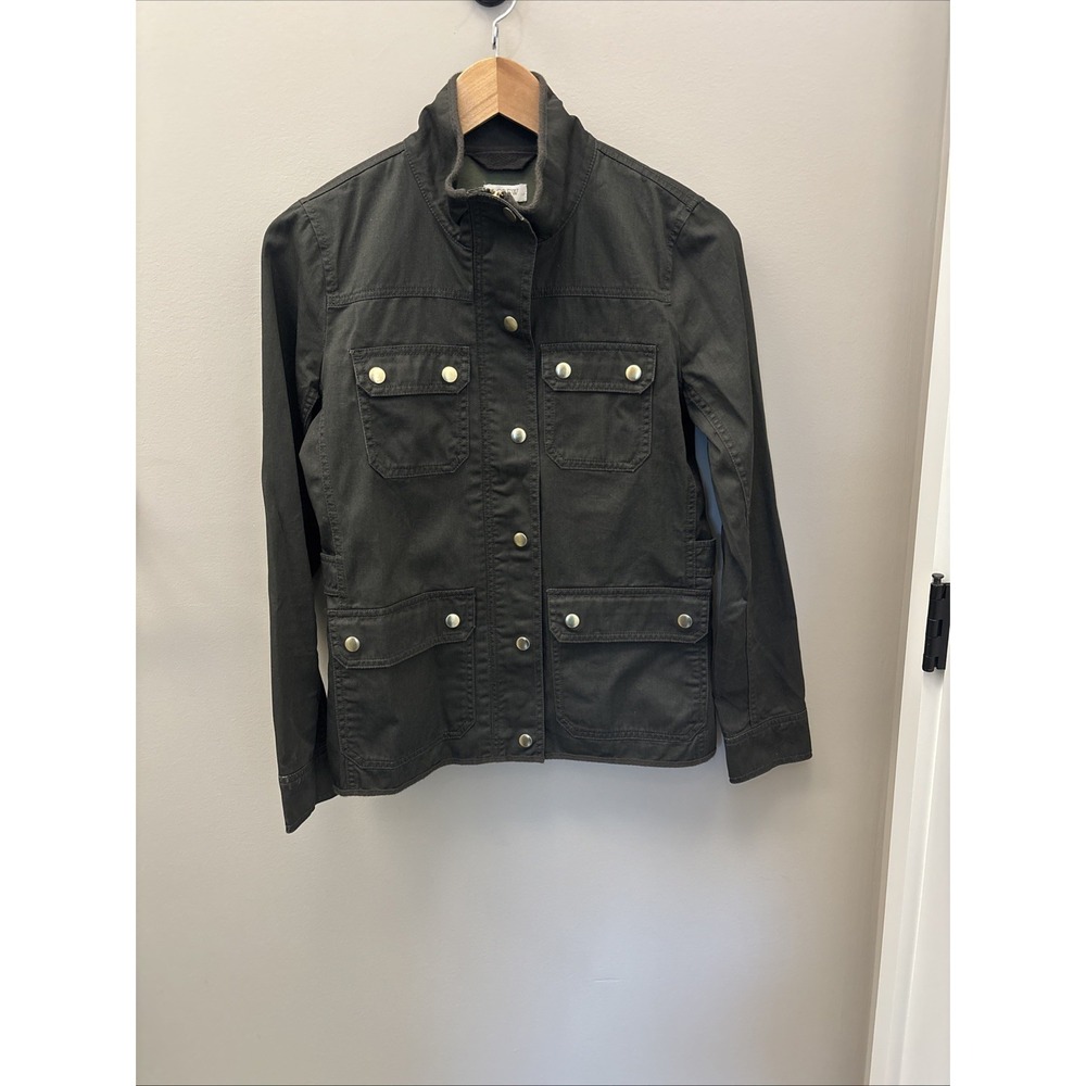 J. Crew Downtown Field Waxed Jacket Women Small Green Reinforced Cotton Zip Snap